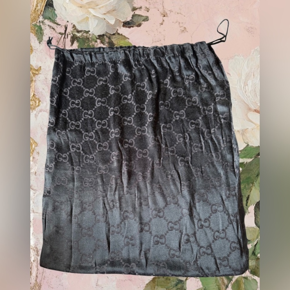 Gucci Vintage GG monogram dark brown, silky drawstring dust bag 14”h x 12”l